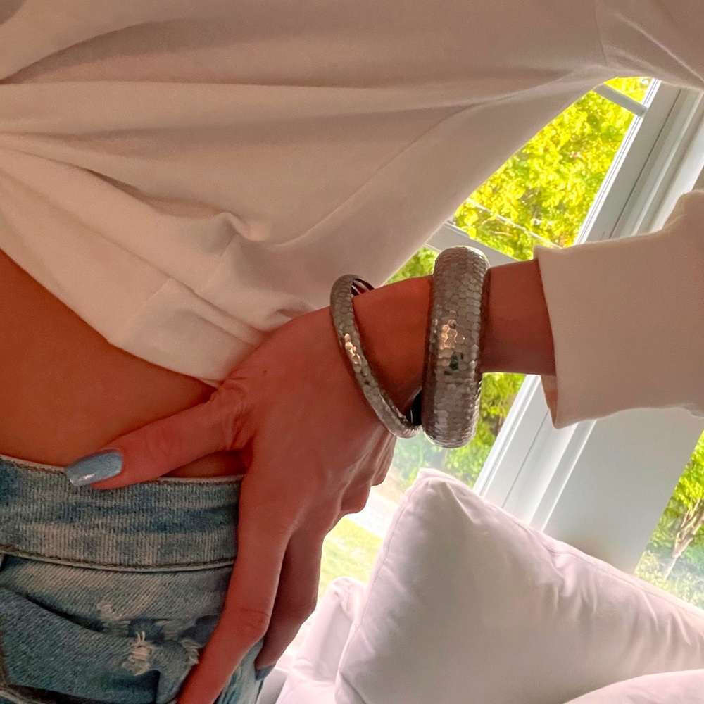 2 Beautiful Silver Tone Bangles - image 4